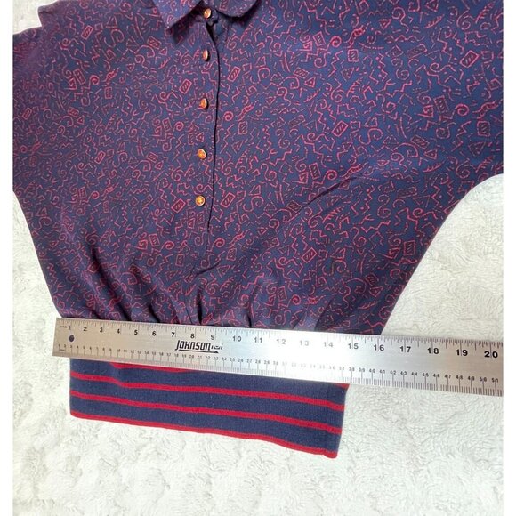 Vintage Schrader Sport Petite Womens Wool Rib Trim Sweater Top 6P Purple Printed - Picture 9 of 10